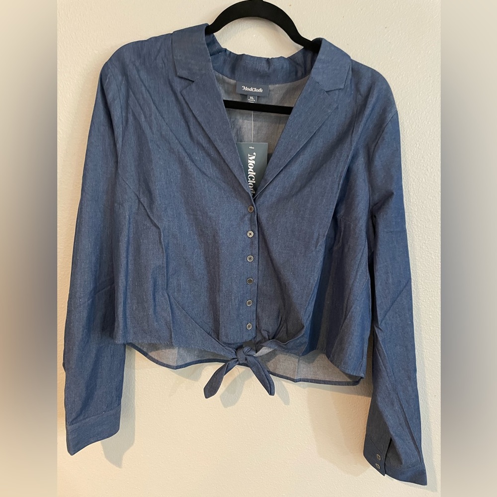 Modcloth Blue Button-Up Crop Top